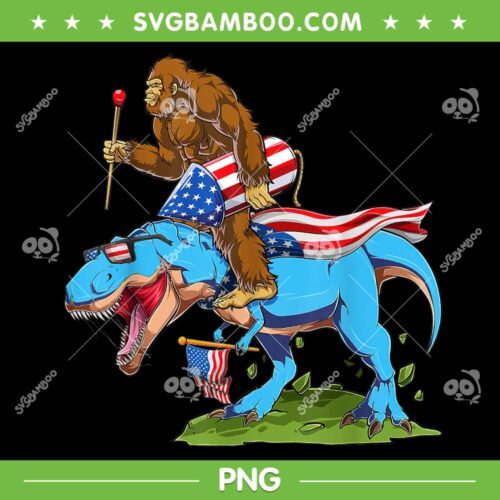 Bigfoot Riding Dinosaur Patriotic PNG, Bigfoot USA Flag 4th Of July PNG, 4th Of July USA PNG
