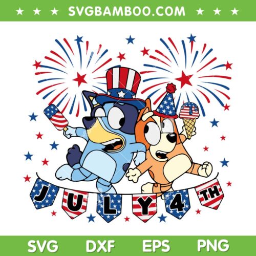 Bluey Family 4th Of July SVG PNG, Red White Bluey Fireworks SVG, Bluey July 4th DXF SVG PNG EPS
