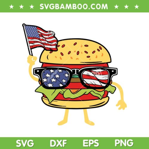 Burger Sunglasses American Flag SVG, Hamburger 4th Of July SVG, Food American Flag DXF SVG PNG EPS