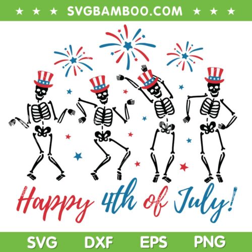 Dancing Skeleton 4th Of July SVG PNG, Funny Skeleton Fireworks SVG, Happy 4th Of July DXF SVG PNG EPS
