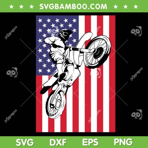 Dirt Bike American Flag SVG PNG, Motocross Biker With American Flag SVG, Dirt Bike DXF SVG PNG EPS