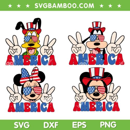 Disney Mickey And Friends America SVG Bundle, 4th Of July Mickey And Minnie SVG Bundle, Disney America DXF SVG PNG EPS