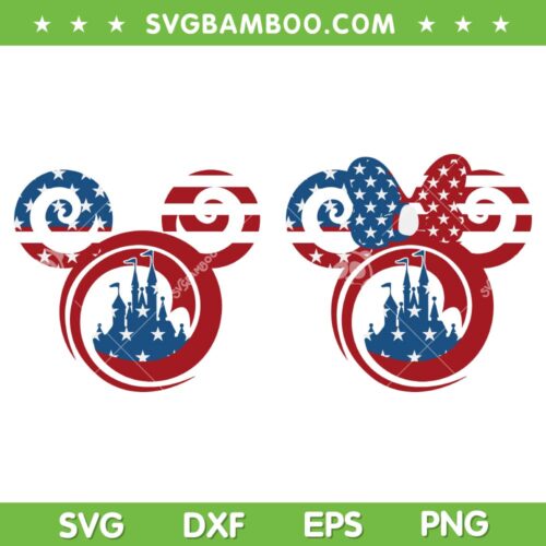 Disney Mouse Ear Happy Fourth Of July SVG, Mickey And Minnie Mouse Patriotic SVG, Disney American Flag DXF SVG PNG EPS