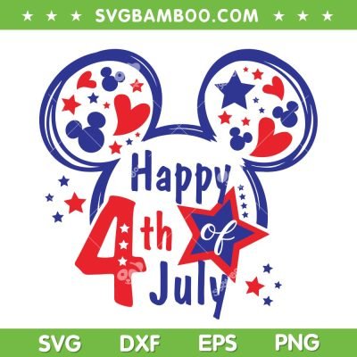 Disney Mouse Happy 4th Of July SVG PNG, 4th July Mickey SVG, Fourth Of July DXF SVG PNG EPS