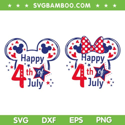 Disney Mouse Happy 4th Of July SVG PNG, Mickey Minnie Mouse American Flag 1776 SVG, Happy July 4th DXF SVG PNG EPS