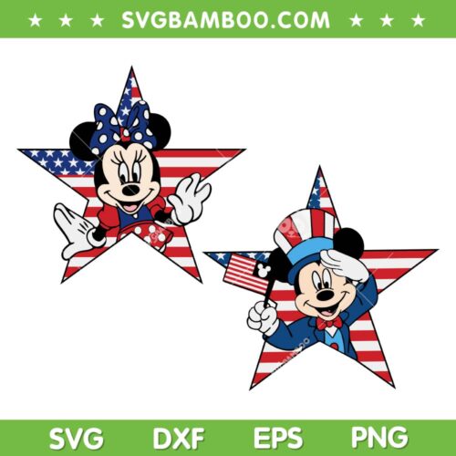 Disney Mouse Independence Stars SVG, 4th Of July Mickey And Minnie SVG, Mickey And Minnie Star DXF SVG PNG EPS