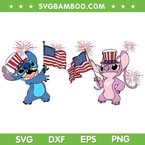 Disney Stitch 4th Of July SVG PNG, Stitch And Angel Fireworks SVG, July 4th Stitch DXF SVG PNG EPS