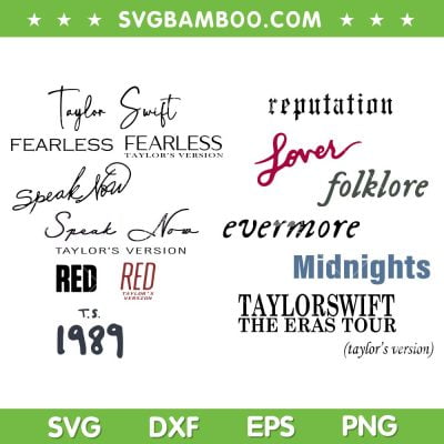 Eras Tour Album Text SVG PNG, Taylor Swift All Albums SVG, Red Taylors Version DXF SVG PNG EPS