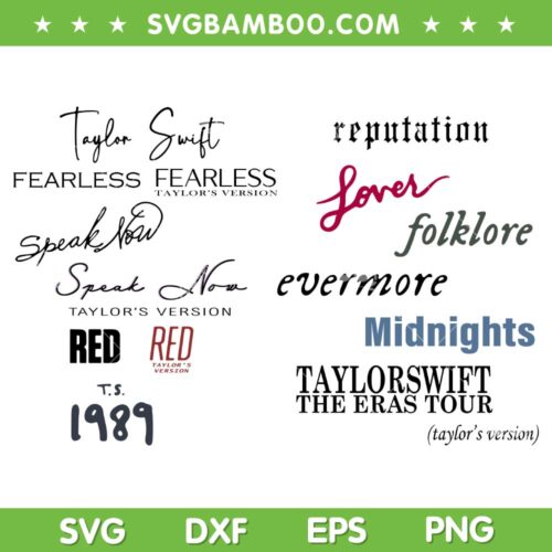 Eras Tour Album Text SVG PNG, Taylor Swift All Albums SVG, Red Taylors Version DXF SVG PNG EPS