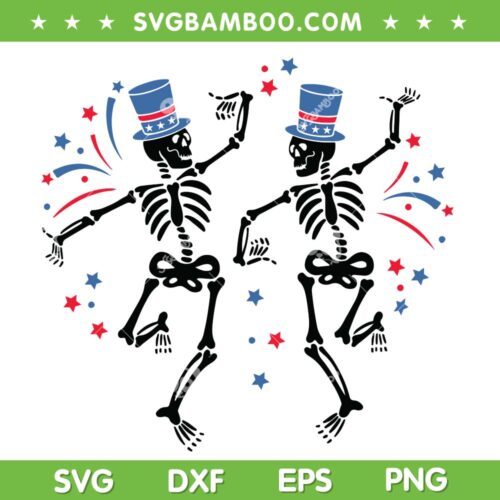 Funny Skeleton Dancing Patriotic SVG PNG, Skeleton Fireworks 4th Of July SVG, Dacing Skeleton DXF SVG PNG EPS