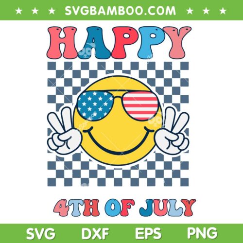 Groovy Happy 4th Of July Smiley SVG PNG, Smile Sunglasses Patriotic American Flag SVG, Retro Smile Face DXF SVG PNG EPS