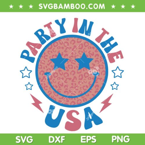 Groovy Smiley Party In The USA SVG PNG, Smile Face 4th Of July SVG, Groovy July 4th DXF SVG PNG EPS