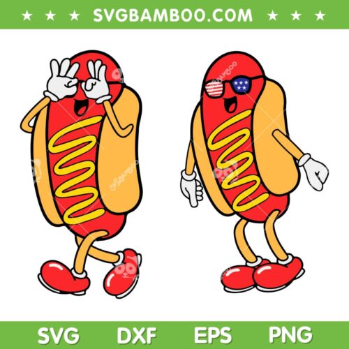 Hot Dog Griddy Dance SVG PNG, Hotdog 4th Of July SVG, American Flag Hotdog DXF SVG PNG EPS