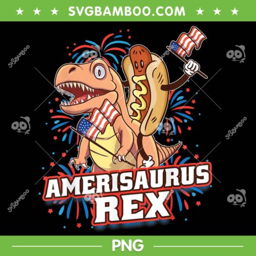 Hotdog T Rex PNG, Amerisaurus Rex 4th of July PNG, American Flag Dinosaur PNG