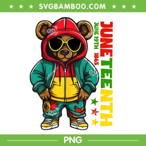 Juneteenth Black Mens Hip Hop Teddy Bear PNG, African American Bear PNG, Juneteenth Hip Hop PNG