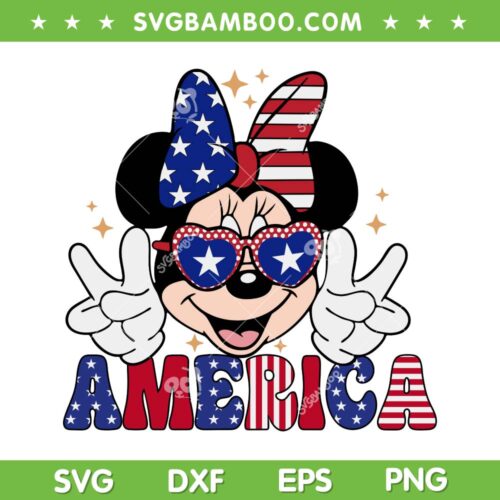 Minnie America SVG PNG, Disney Mouse 4th Of July 2023 SVG, Patriotic Minnie DXF SVG PNG EPS