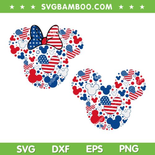 Mouse Ear 4th of July SVG PNG, Mickey Minnie Mouse Happy Patriotic SVG, Disney Fourth of July DXF SVG PNG EPS