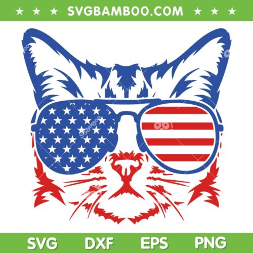 Patriotic Cat 4th Of July SVG PNG, Meowica American Flag Sunglasses SVG, USA Flag Cat DXF SVG PNG EPS