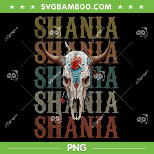 Shania Bull Skull Vintage PNG, Retro Skull Bull With Flower PNG, Shania Cow Skull PNG 