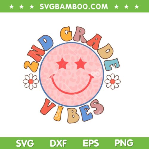 2nd Grade Vibes Smiley Leopard SVG PNG, Back To School Second Grade SVG, Second Grade Vibes DXF SVG PNG EPS