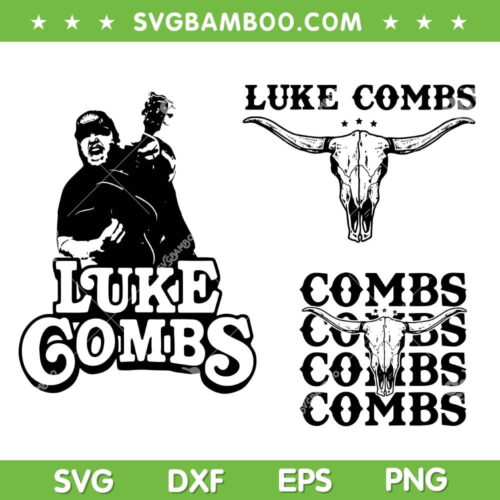 3 Files Luke Combs SVG PNG, Silhouette Luke Combs SVG, Retro Combs Skull Bull DXF SVG PNG EPS