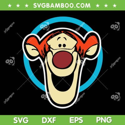 Tigger Blue Circle Portrai SVG PNG, Winnie The Pooh Tigger Face SVG, Tigger Pooh DXF SVG PNG EPS
