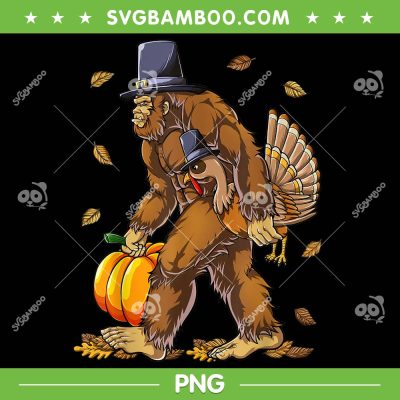 Bigfoot Pilgrim Turkey Pumpkin PNG, Thanksgiving Bigfoot PNG, Funny Bigfoot PNG