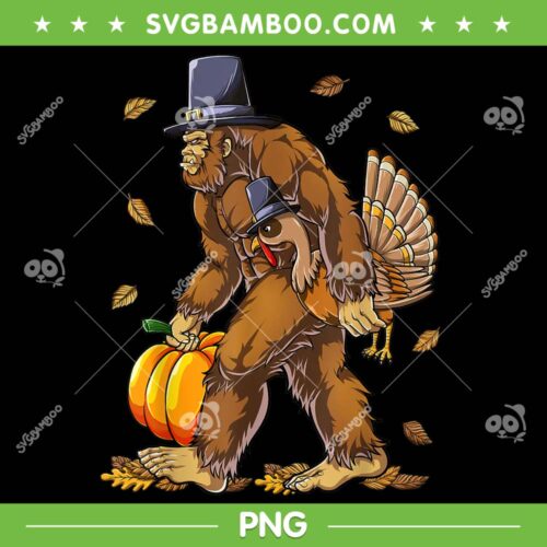 Bigfoot Pilgrim Turkey Pumpkin PNG, Thanksgiving Bigfoot PNG, Funny Bigfoot PNG