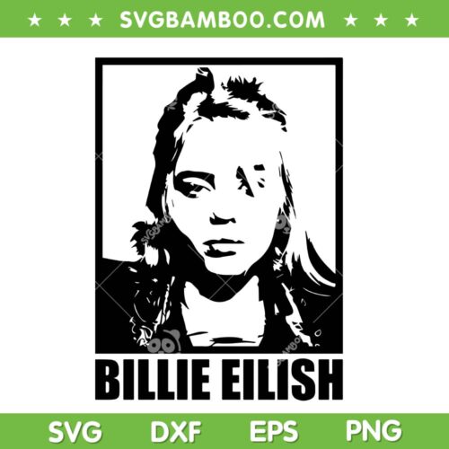 Billie Eilish Silhouette SVG PNG, Billie Eilish Black And White SVG, Singer Portrait DXF SVG PNG EPS