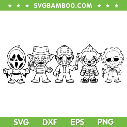 Chibi Horror Movie Friends SVG PNG, Cute Chibi Ghostface Freddy Jason Myers SVG, Babies Horror Characters DXF SVG PNG EPS