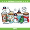 Christmas Coffee Cups Snowman PNG, Retro Groovy Xmas Tree Cookies PNG, Snowman Christmas PNG