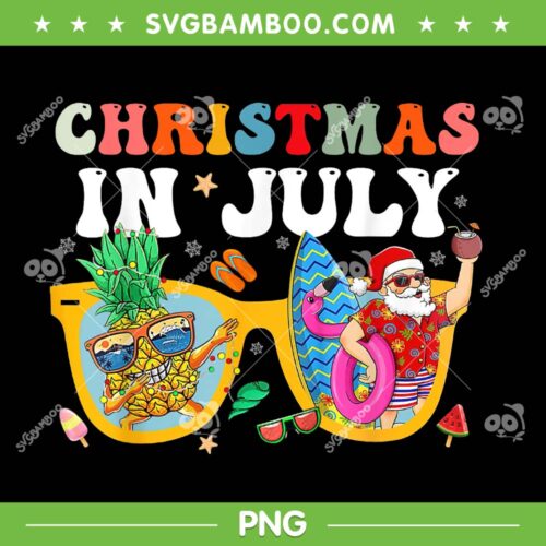 Christmas In July Santa Sunglasses PNG, Summer Beach Santa PNG, Christmas In July PNG
