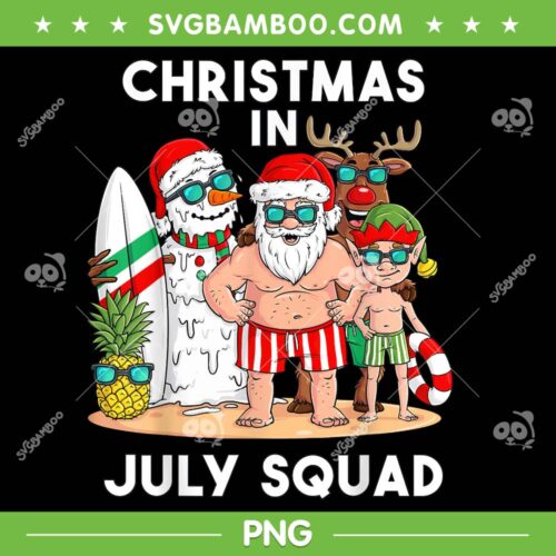 Christmas In July Squad PNG, Santa And Friends Squad Xmas PNG, Funny Summer Xmas PNG