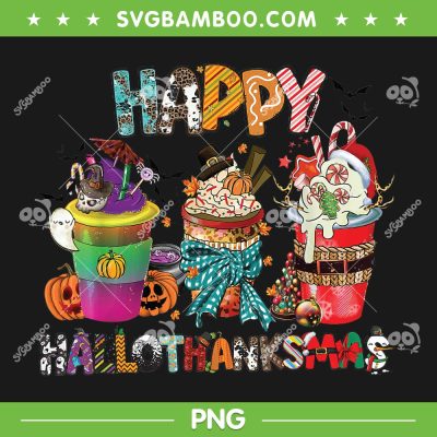 Coffee Halloween Thanksgiving Christmas PNG, Happy Hallothanksmas 2023 PNG, Hallothanksmas Coffee PNG