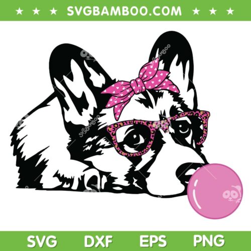 Corgi Dog With Bubble Gum SVG PNG, Bandana Glasses Dog SVG, Cute Dog Bubble Gum DXF SVG PNG EPS
