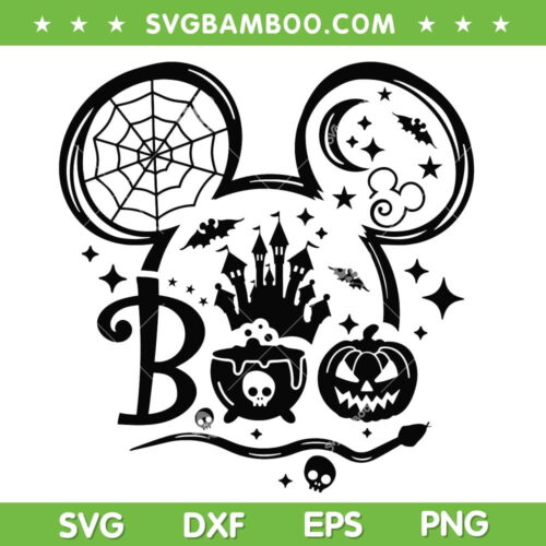 Disney Mouse Ear Halloween Boo SVG PNG, Mickey Mouse Boo SVG, Halloween Mouse DXF SVG PNG EPS