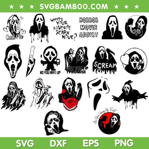 Ghostface SVG Bundle, Horror Movie Ghostface Silhouette SVG Bundle, Ghostface Calling DXF SVG PNG EPS