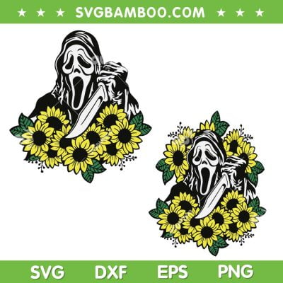 Ghostface Sunflower SVG PNG, Halloween Scream Face SVG, Floral Ghost DXF SVG PNG EPS
