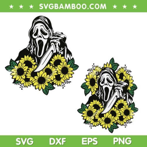 Ghostface Sunflower SVG PNG, Halloween Scream Face SVG, Floral Ghost DXF SVG PNG EPS