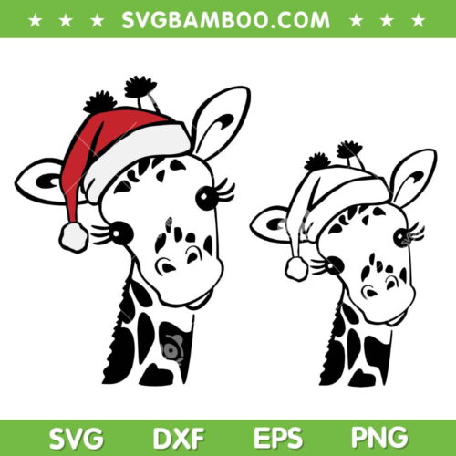 Giraffe In A Santa Hat SVG PNG, Christmas Santa Giraffe SVG, Giraffe Head And Santa Hat DXF SVG PNG EPS