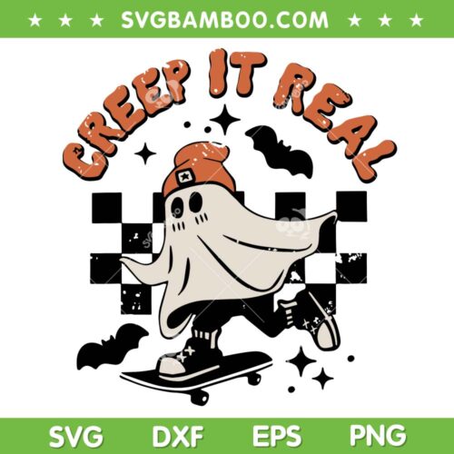 Groovy Creep It Real SVG PNG, Funny Ghost Skateboard Halloween SVG, Groovy Halloween DXF SVG PNG EPS