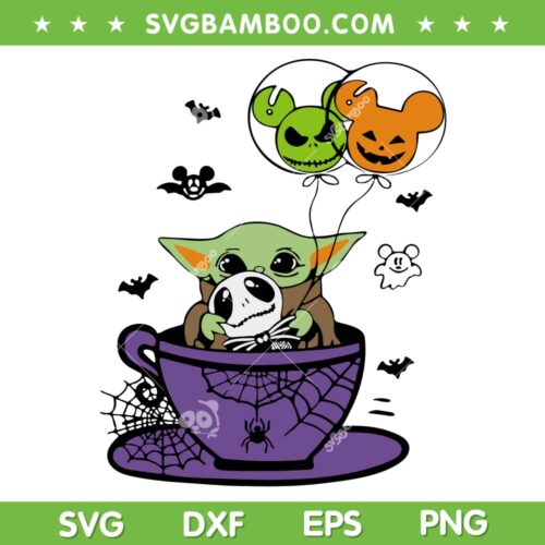 Halloween Baby Yoda In Cup Balloon SVG, Star Wars Yoda Trick Or Treat SVG, Baby Yoda Halloween DXF SVG PNG EPS