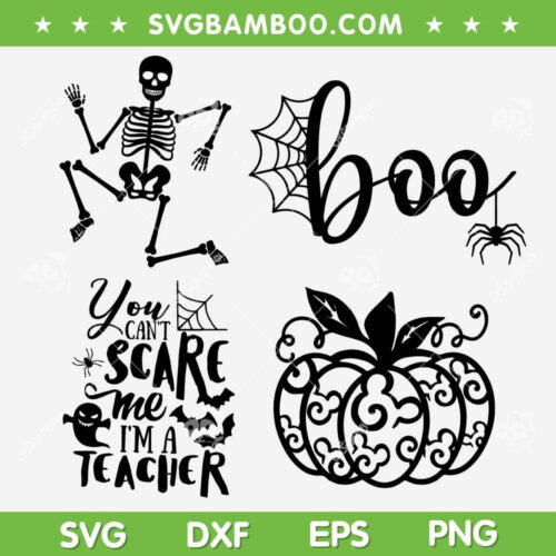 Halloween Bundle SVG, Skeleton Boo Pumpkin SVG Bundle, Boo Halloween DXF SVG PNG EPS