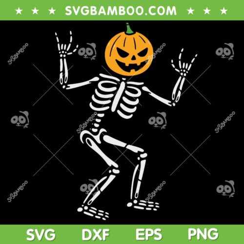 Halloween Skeleton Pumpkin Head SVG PNG, Funny Skeleton Pumpkin Rock SVG, Dancing Skeleton DXF SVG PNG EPS