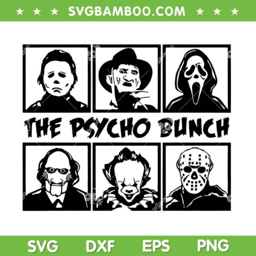 Halloween The Psycho Bunch SVG PNG, Horror Movies Characters Card SVG, Halloween Horror Character DXF SVG PNG EPS