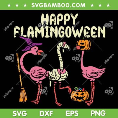 Happy Flamingoween SVG PNG, Funny Flamingo Witch Pumpkin SVG, Flamingo Halloween DXF SVG PNG EPS