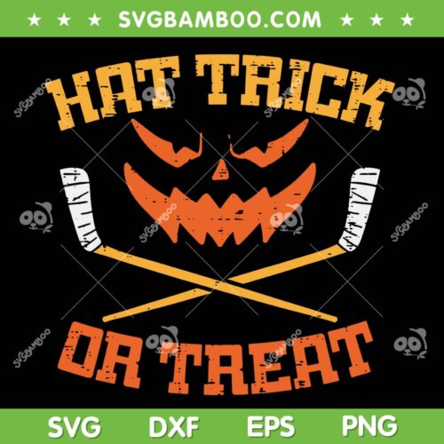 Hat Trick Or Treat Hockey SVG PNG, Pumpkin Ice Hockey Halloween SVG, Halloween Pumpkin DXF SVG PNG EPS
