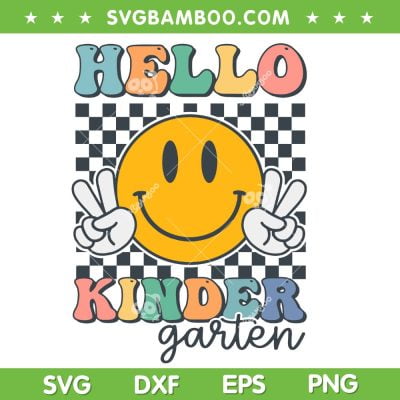 Hello Kinder Garten Retro Smile SVG PNG, Team Kindergarten Groovy Back To School SVG, Teacher Quote DXF SVG PNG EPS