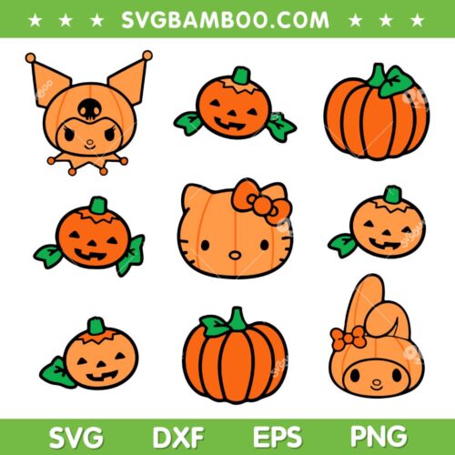Hello Kitty My Melody Kuromi Pumpkins SVG, Halloween Melody SVG, Kuromi Mummy DXF SVG PNG EPS