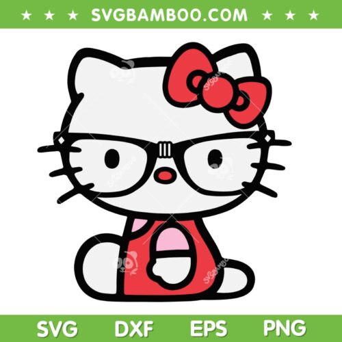 Hello Kitty Nerd Glasses SVG PNG, Nerdy Cute Kitty SVG, Hello Kitty With Glasses DXF SVG PNG EPS